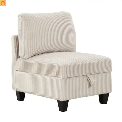 Sectional Sofa Modular Corduroy Beige 7-Seat Storage USB 112in