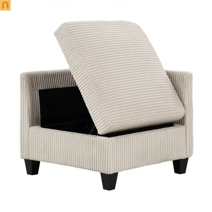 Sectional Sofa Modular Corduroy Beige 7-Seat Storage USB 112in