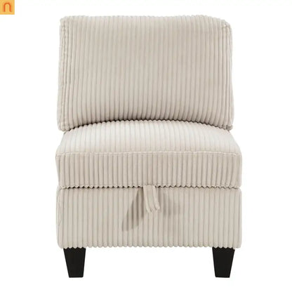 Sectional Sofa Modular Corduroy Beige 7-Seat Storage USB 112in