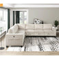 Sectional Sofa Modular Corduroy Beige 7-Seat Storage USB 112in