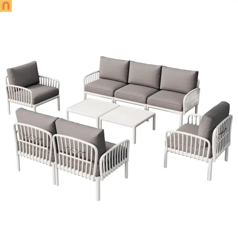 9 Piece Outdoor Sectional Modular White Gray