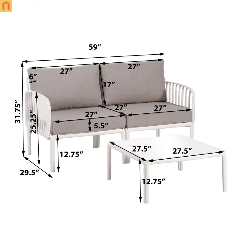 9 Piece Outdoor Sectional Modular White Gray
