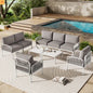9 Piece Outdoor Sectional Modular White Gray