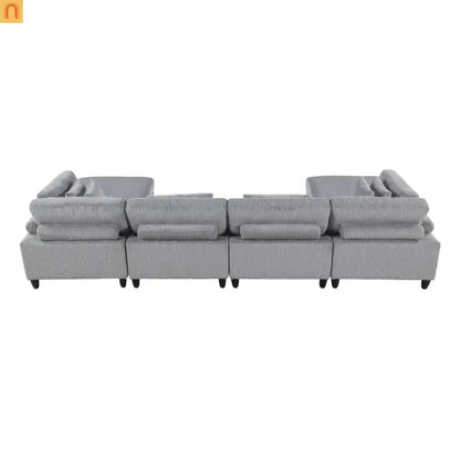 Sectional Sofa Modular Corduroy Gray 6-Seat 160in 2 Ottomans