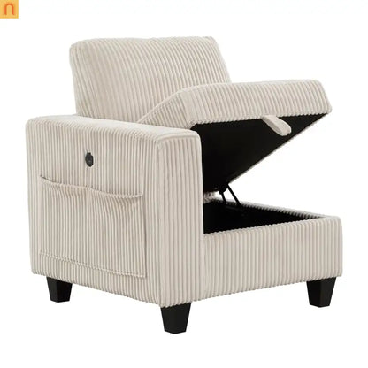 Sectional Sofa Modular Corduroy Beige 8-Seat Storage USB 163in
