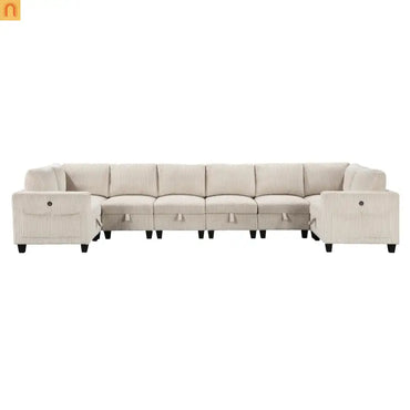 Sectional Sofa Modular Corduroy Beige 8-Seat Storage USB 163in