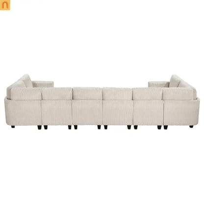 Sectional Sofa Modular Corduroy Beige 8-Seat Storage USB 163in