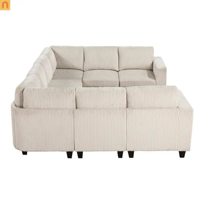 Sectional Sofa Modular Corduroy Beige 8-Seat Storage USB 163in
