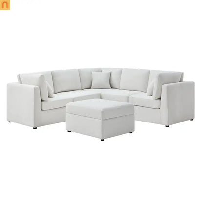 Sectional Sofa Modular Performance Fabric Ivory 6-Seat 93in