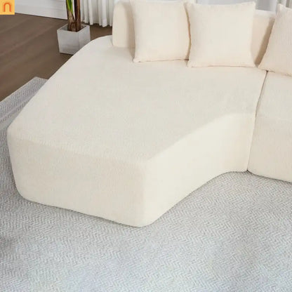 Sectional Sofa Modular Corduroy Ivory 3-Seat 5 Pillows 110in No Assembly
