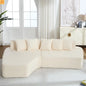 Sectional Sofa Modular Corduroy Ivory 3-Seat 5 Pillows 110in No Assembly
