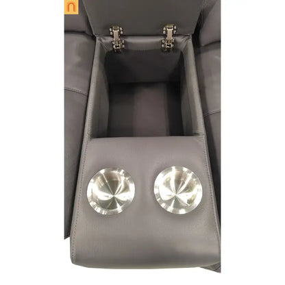 Sectional U-Shape Leather Match Blue Gray 8-Seat 164in