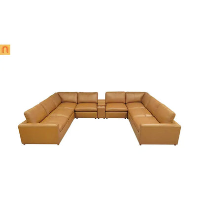 Sectional U-Shape Leather Match Ginger 164in 8-Seat