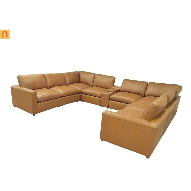Sectional U-Shape Leather Match Ginger 164in 8-Seat