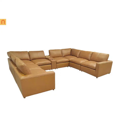 Sectional U-Shape Leather Match Ginger 164in 8-Seat
