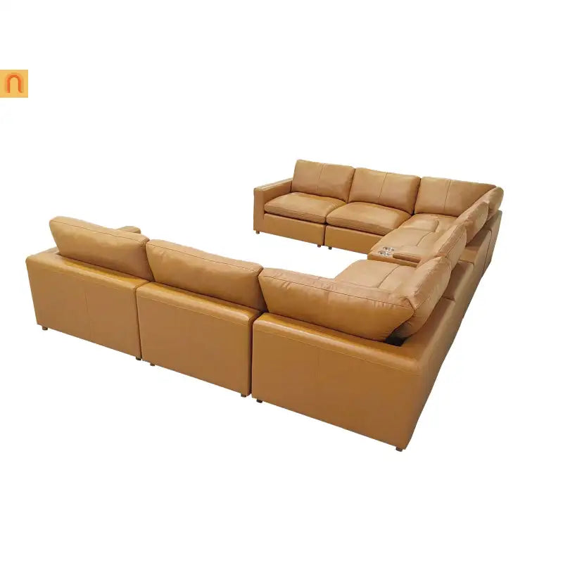 Sectional U-Shape Leather Match Ginger 164in 8-Seat