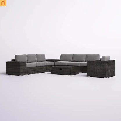 Outdoor Sectional Set Wicker Espresso 11-Piece Seats 7 Storage