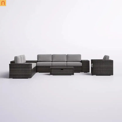 Outdoor Sectional Set Wicker Espresso 11-Piece Seats 7 Storage