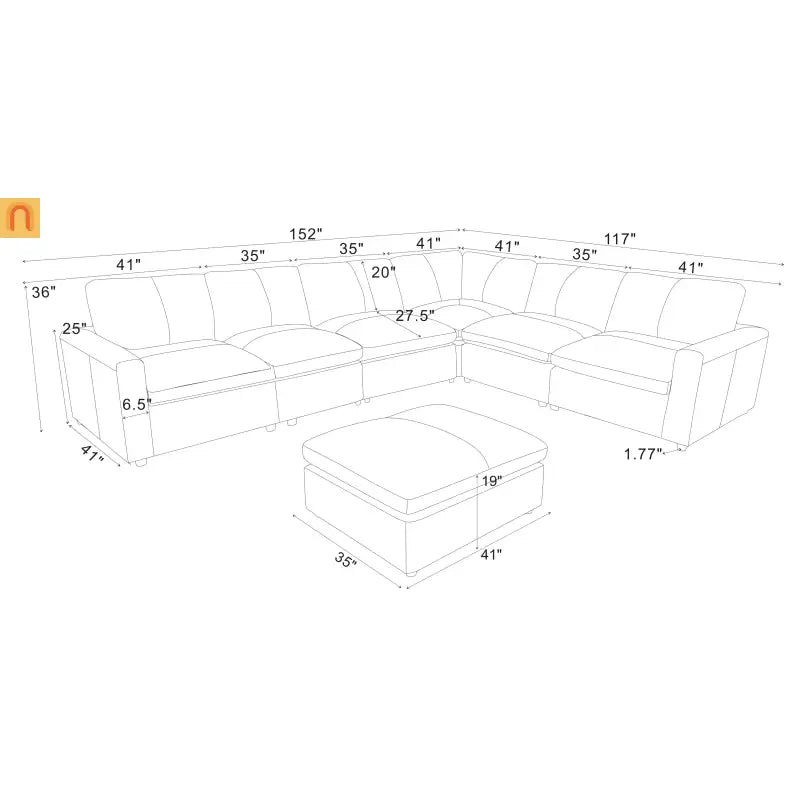 Sectional Sofa L-Shape Leather Match Ginger 152