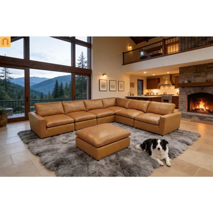 Sectional Sofa L-Shape Leather Match Ginger 152