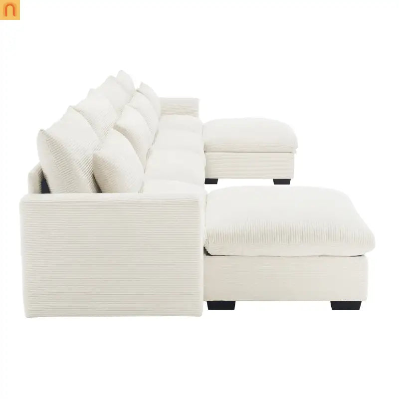 Sectional Sofa U-Shape Corduroy Beige 4-Seat Storage