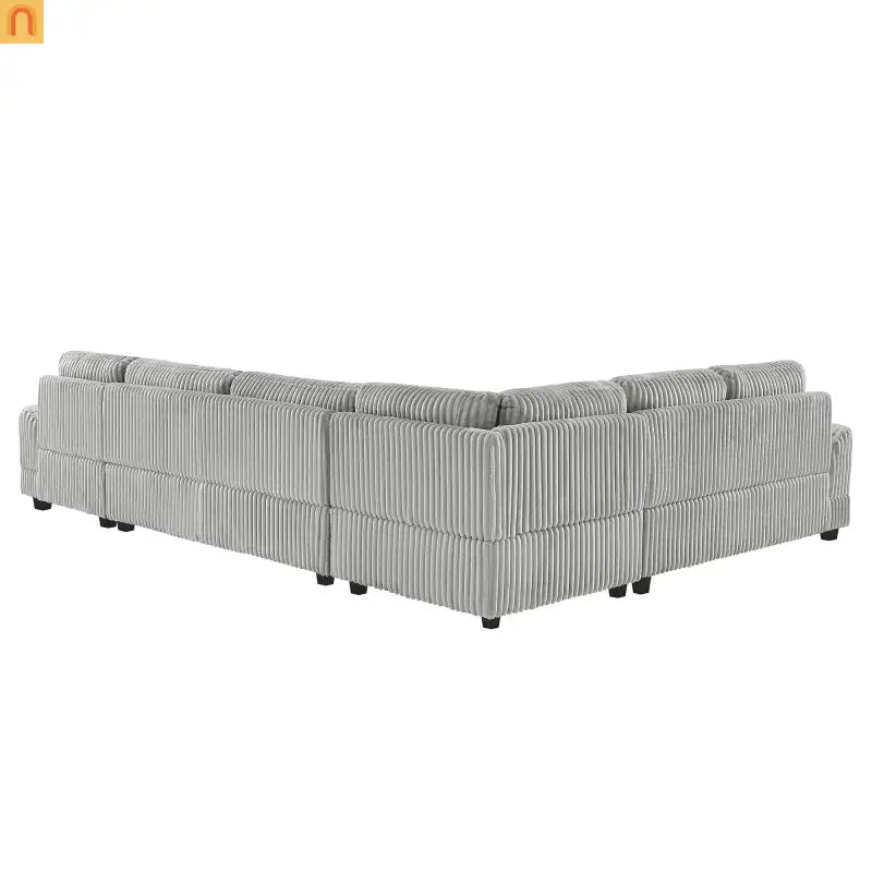 Chaise Lounge Sectional U-Shaped Corduroy Gray 5-Seat 7 Pillows 129in