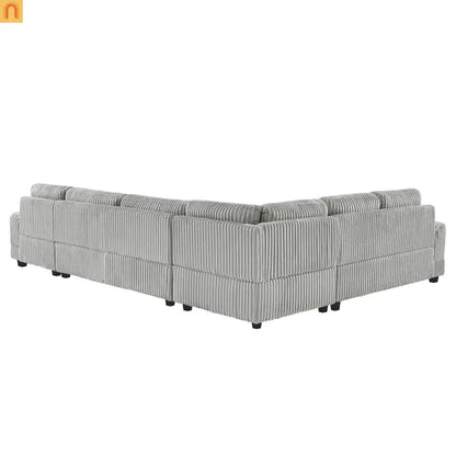Chaise Lounge Sectional U-Shaped Corduroy Gray 5-Seat 7 Pillows 129in