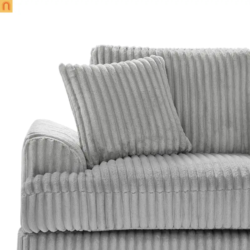 Chaise Lounge Sectional U-Shaped Corduroy Gray 5-Seat 7 Pillows 129in