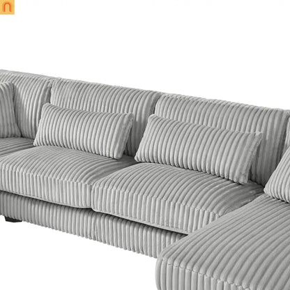 Chaise Lounge Sectional U-Shaped Corduroy Gray 5-Seat 7 Pillows 129in