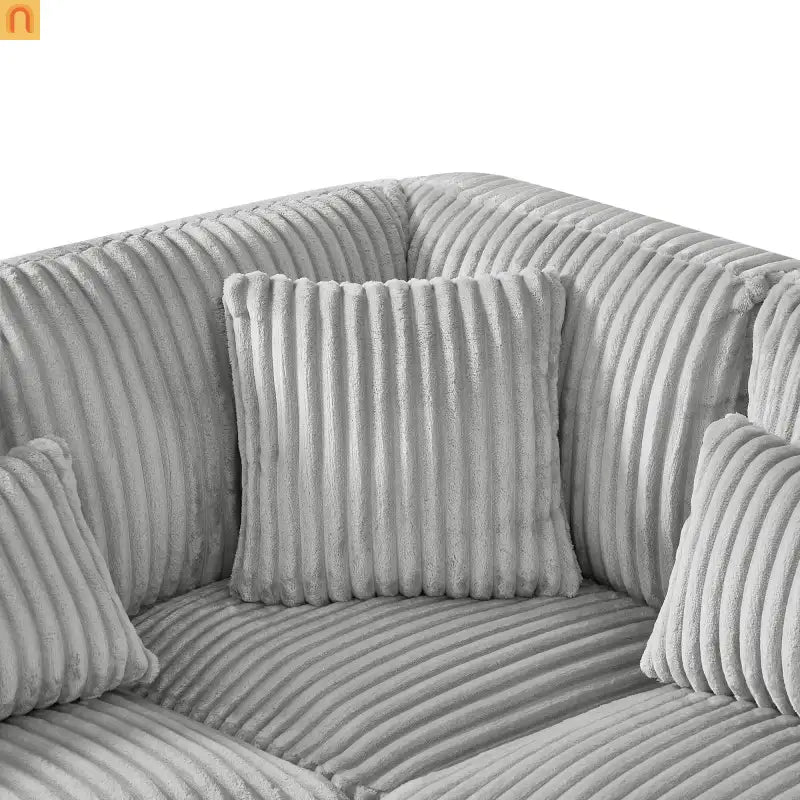 Chaise Lounge Sectional U-Shaped Corduroy Gray 5-Seat 7 Pillows 129in