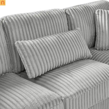 Chaise Lounge Sectional U-Shaped Corduroy Gray 5-Seat 7 Pillows 129in