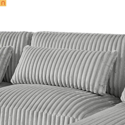 Chaise Lounge Sectional U-Shaped Corduroy Gray 5-Seat 7 Pillows 129in