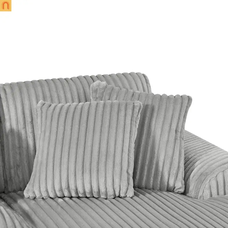 Chaise Lounge Sectional U-Shaped Corduroy Gray 5-Seat 7 Pillows 129in