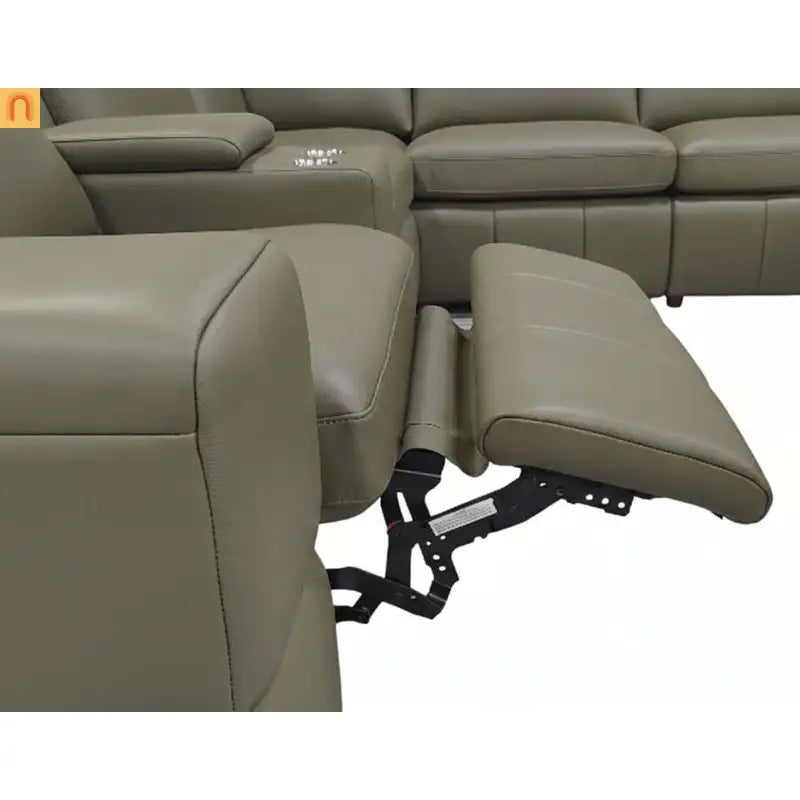 Sectional Sofa Recliner Leather Match Olive Green 8-Seat 128in