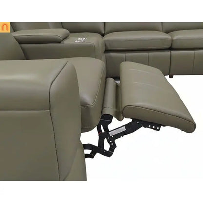 Sectional Sofa Recliner Leather Match Olive Green 8-Seat 128in