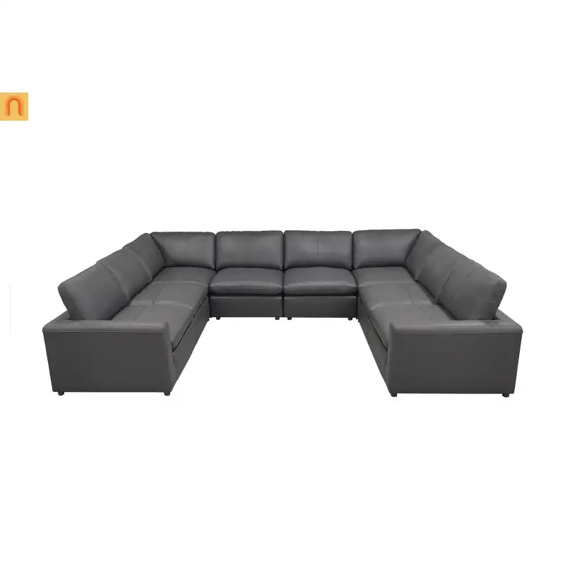 Sectional Sofa U-Shape Leather Match Blue Gray 152in