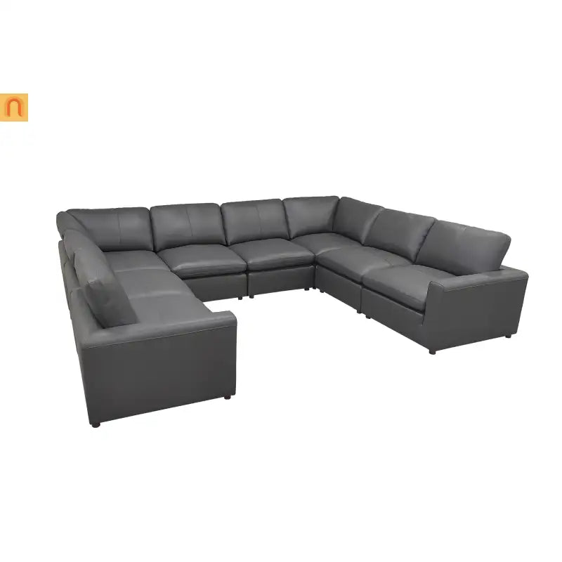 Sectional Sofa U-Shape Leather Match Blue Gray 152in