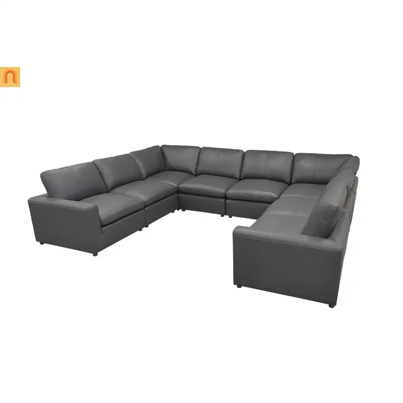 Sectional Sofa U-Shape Leather Match Blue Gray 152in