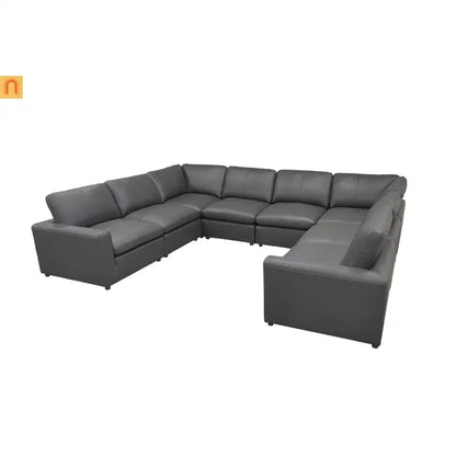 Sectional Sofa U-Shape Leather Match Blue Gray 152in