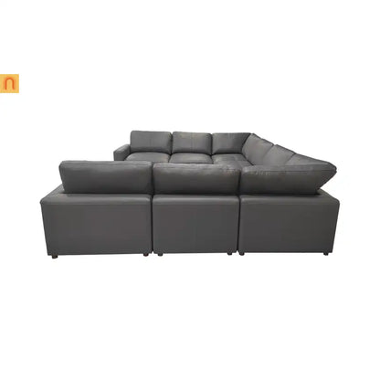 Sectional Sofa U-Shape Leather Match Blue Gray 152in