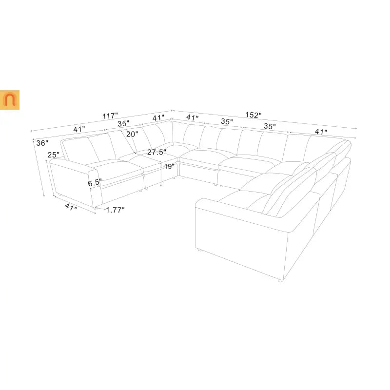 Sectional Sofa U-Shape Leather Match Blue Gray 152in