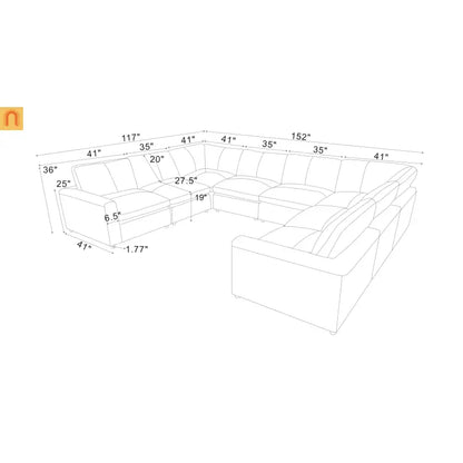 Sectional Sofa U-Shape Leather Match Blue Gray 152in