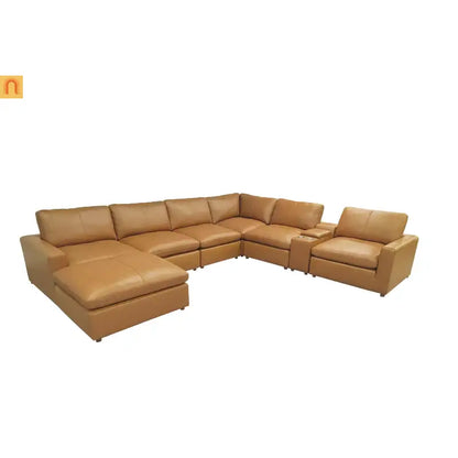 Sectional U-Shape Leather Match Ginger 7-Seat