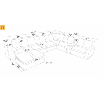 Sectional U-Shape Leather Match Ginger 7-Seat
