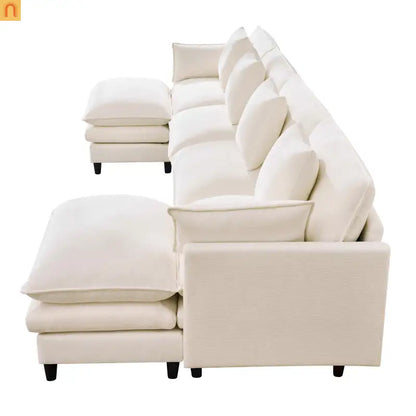 Sectional Sofa U-Shaped Chenille Beige 4-Seat 2 Ottomans 141in