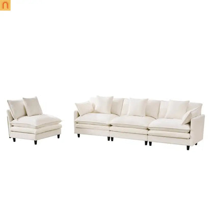 Sectional Sofa U-Shaped Chenille Beige 4-Seat 2 Ottomans 141in