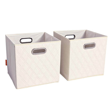 Set of 2: 11-13" Foldable Diamond Patterned Faux Leather Storage Cube Bins