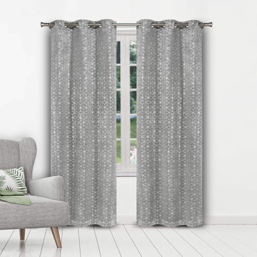 Set of 2: Geometric Print Blackout Grommet Curtain Pair Panel