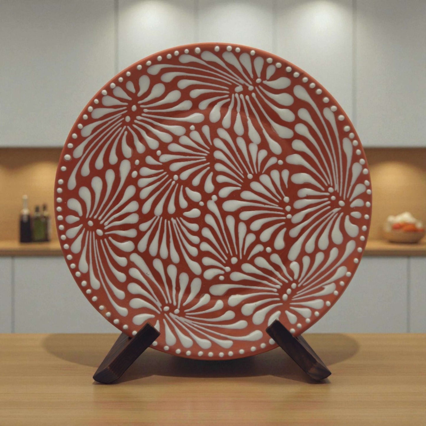 Set of 4 Brown & White Talavera Wall Plates | 11.5" Decorative Plates