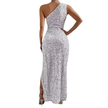 Women's Sequined One Shoulder Split Evening Gown